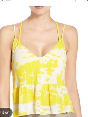 ALO Yoga Yellow and White Tie-Dye V-Neck Peplum Cami